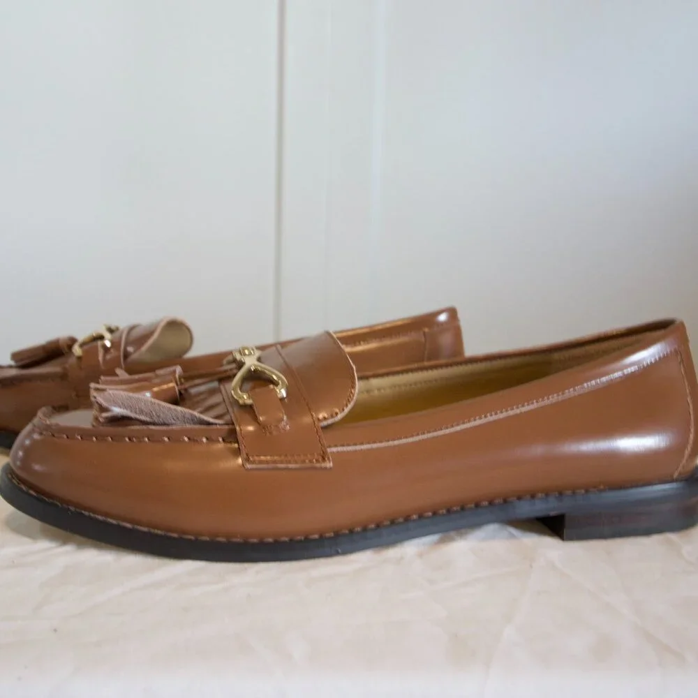 Tan Loafers With Gold Metal Accents - Picture 2 of 4